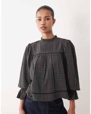 Wednesday's Girl – langärmlige, karierte bluse - Grau