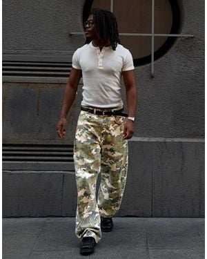 Bershka Crossover-waist Print Jeans - Green
