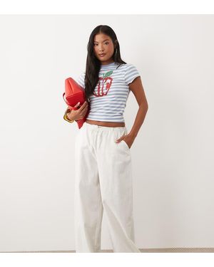 ASOS Asos Design Petite Linen Look Pull On Trousers - White