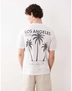 Jack & Jones T-Shirt Oversize Bianca Con Stampa Di Los Angeles Sul Retro - Neutro