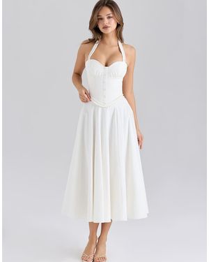 House Of Cb Georgie Stretch Cotton Halter Neck Midi Dress - White