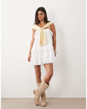 The Frolic Exclusive Dobby Cotton Frill Detail Cami Mini Dress - White