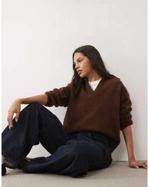 New Look Oversized Polo Collar Jumper - Brown