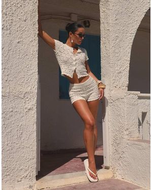 SIMMI Crochet Knit Short Sleeve Cardigan - White
