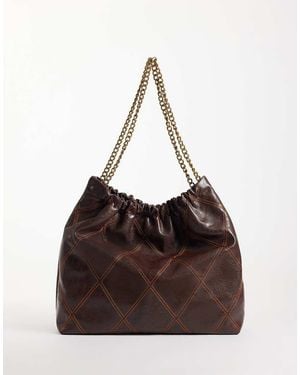 ASOS Quilted Tote Bag With Chain Handle - Brown