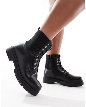 Yours – robuste stiefeletten zum schnüren - Schwarz