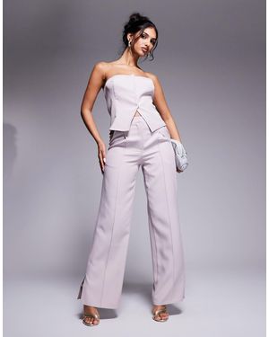 Kaiia Exclusive Tailored Wide Leg Seam Detail Trousers Co-ord - Purple