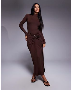 ASOS Slash Neck Long Sleeve Wrap Hardware Detai Midi Dress - Purple