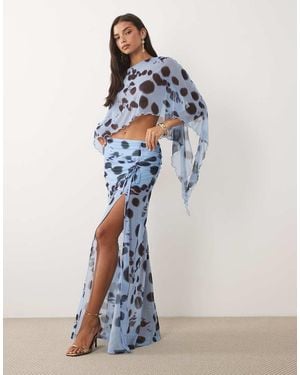 ASOS Maxi Rok Met Split En Stippen - Blauw