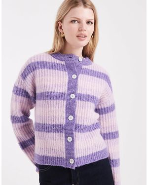 New Look – gestreifte strickjacke - Lila