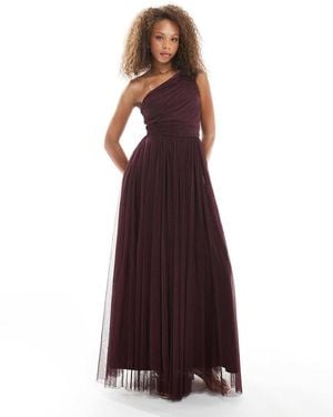 LACE & BEADS Bridesmaid One Shoulder Maxi Dress - Purple