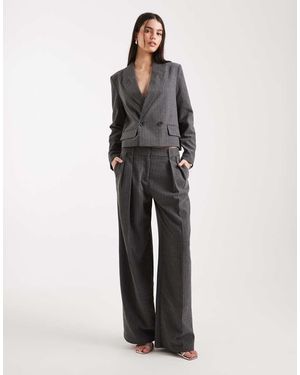 Vero Moda Pantalones De Sastre Gris Medio De Talle Alto Con Pinzas De Tejido De Espiga De (Parte De Un Conjunto)