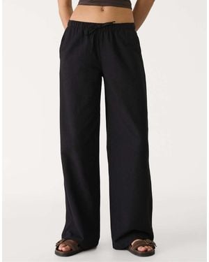 Stradivarius Str Low Rise Linen Look Trouser - Black