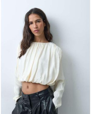 ASOS Satijnen Top Met Lange Mouwen En Bubbelzoom - Wit