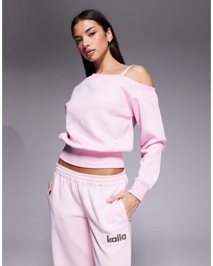 Kaiia Cotton Rich Oversized One Shoulder Sweatshirt Co-ord - Pink