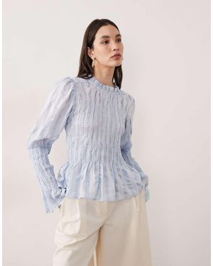 Y.A.S Long Sleeve Textured Smock Top - Blue