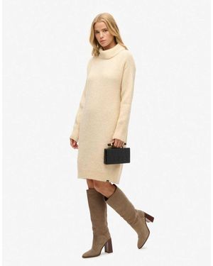 Superdry Knitted Roll Neck Jumper Dress - Natural