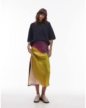 & Other Stories High Waist Satin Maxi Skirt With Watercolour Effect Print - Natural