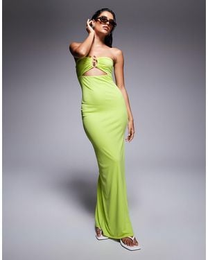 Kaiia Exclusive Double Layered Slinky Bandeau Hardware Bust Detail Thigh Split Maxi Dress - Green