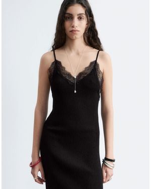 & Other Stories Knitted Cami Midi Dress With Lace Neckline Detail - Black