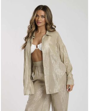 South Beach Metallic Long Sleeve Beach Shirt - Brown