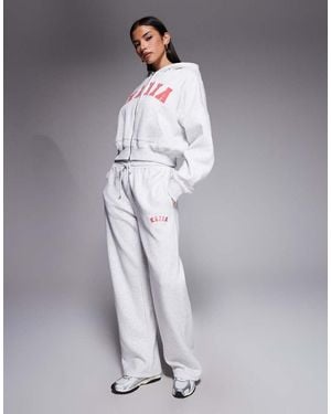 Kaiia Cotton Rich Embroidered Logo Wide Leg joggers Co-ord - Grey