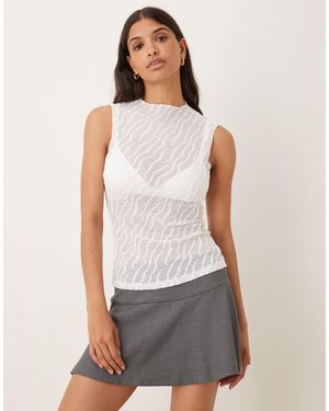 Vila Textured Sheer Sleeveless Top - Gray