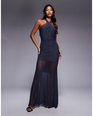 ASOS Twisted Halter Maxi Dress With Sheer Skirt - Blue