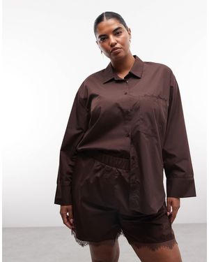 Noisy May Oversize-hemd-kombiteil mit spitzentaschen-detail - Braun
