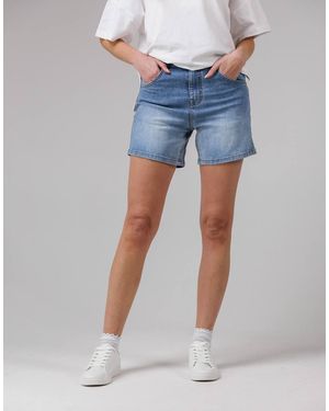 French Connection Cotton Blend High Waisted Denim Shorts - Blue