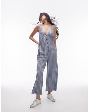 TOPSHOP Textured Button Down Jumpsuit - Blue
