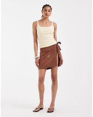 River Island Beaded Tie Side Beach Skirt - Brown