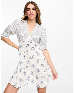 Influence V Neck Mini Dress With Lace Insert - White