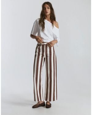 Pull&Bear Pantalon droit rayé - Blanc
