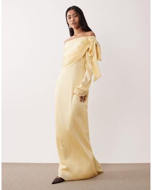 Pretty Lavish Satin One Shoulder Bow Maxi Dress - Natural