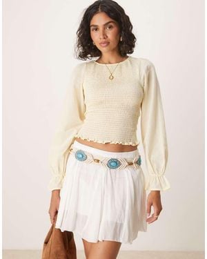 ASOS Cotton Shirred Blouse - Natural