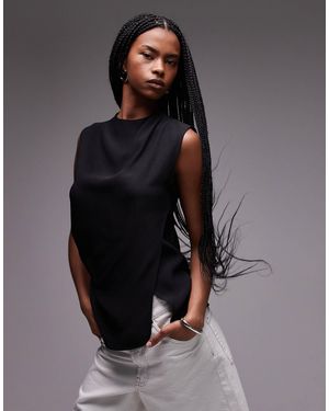 Mango Wrap Front Satin Sleeveless Top - Grey