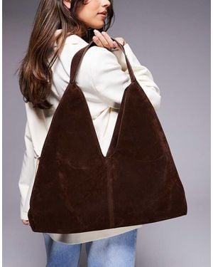 SIMMI Isla Large Faux Suede Shoulder Bag - Brown