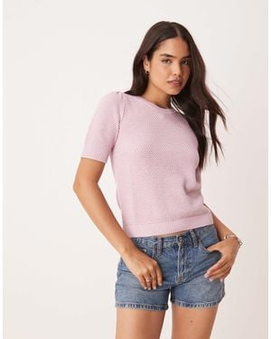 Vila Short Sleeve Textured Knitted T-shirt - Pink