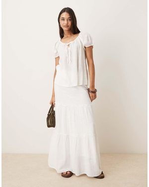 Aware High Waist Boho Tiered Maxi Skirt - Natural