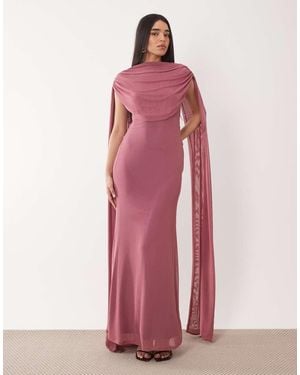 ASOS Mesh Cape Draped Maxi Dress - Pink
