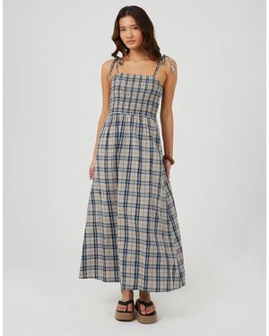 Brave Soul Checked Strappy Smock Midi Dress - White
