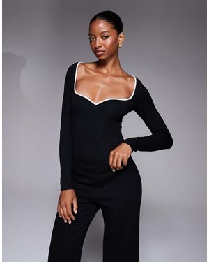 Oh Polly Lana Modal Contrast Trim Bodysuit - Grey