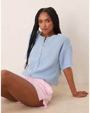 ASOS Knitted Short Sleeve Cardigan - Blue