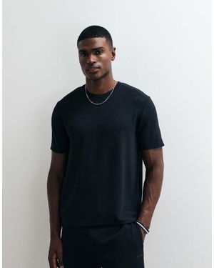 BOSS Ribbed T-shirt With Chest Logo - Blue