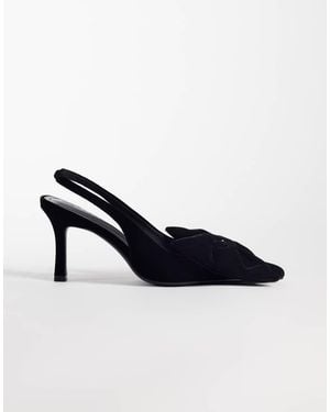 ASOS Glanzende Slingback Schoenen Met Strikdetail En Middelhoge Hak - Blauw
