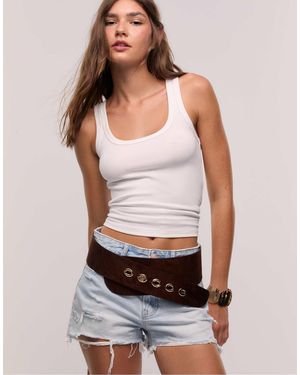 Stradivarius Ceinture large à fermoir en métal - camel pâle - Blanc