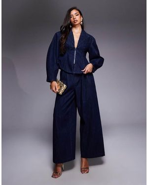 ASOS Co-ord Pleat Front Wide Leg Jeans - Blue
