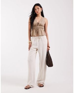 ONLY Linen Mix Pull On Wide Leg Trouser - Natural