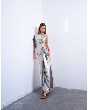 TOPSHOP Metallic Knot Lame Midi Skirt - White